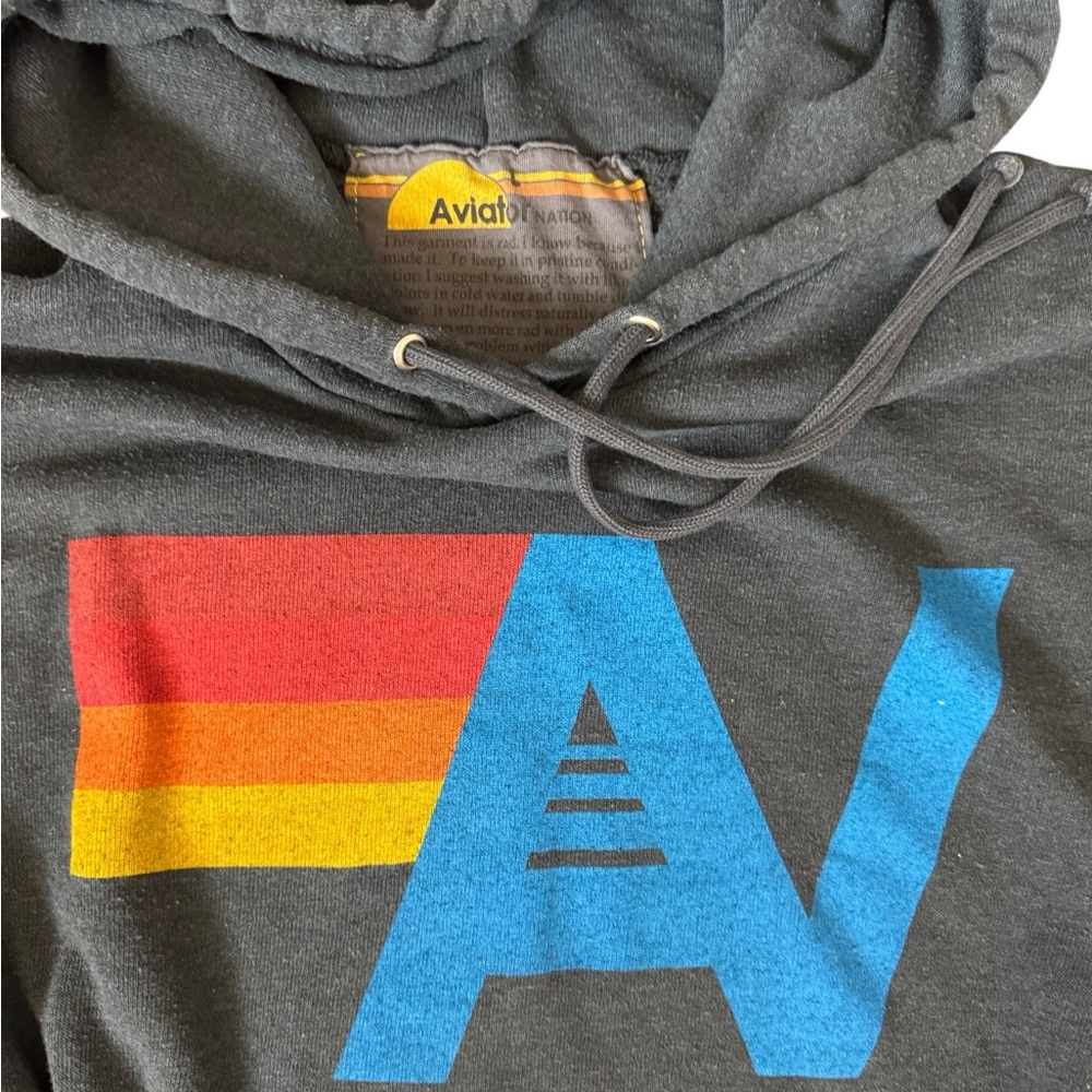 Aviator Nation Charcoal Hoodie with Blue and Red-Yellow Logo Sz XL - Picture 2 of 3